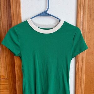 Green Short Sleeve Ringer Tee with White Collar
